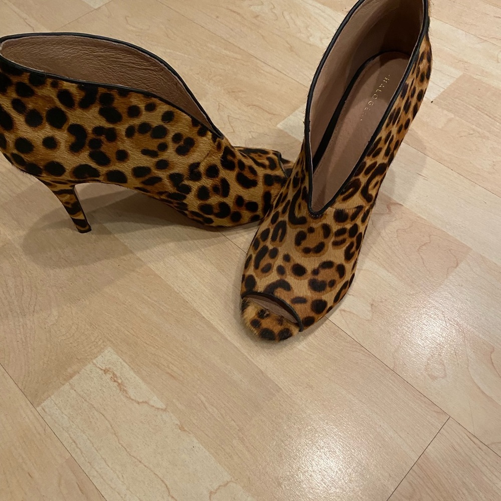 Halogen peep toe leopard bootie